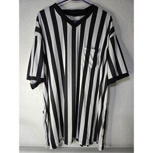 Referee Shirt Mens 2XL Black White Striped Short Sleeve Pocket Polyester Costume